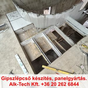 gipszlepcso-keszites-lepesenkent-ket-vegen-ivelt-14 Két végén ívelt gipszlépcső elkészítése – 14. lépés: emeleti szint járófelület kialakítása.