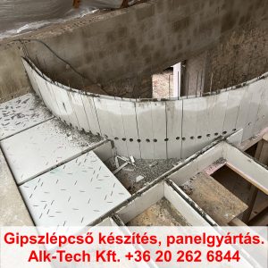 gipszlepcso-keszites-lepesenkent-ket-vegen-ivelt-16 Két végén ívelt gipszlépcső elkészítése – 16. lépés: emeleti szint gipszlapok lerakásának folytatása beton öntéshez.