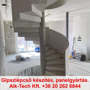 gipszlepcso-szerkezetkesz-ives-csigalepcso-01 Szerkezetkész gipszlépcső csigalépcső formában, kész szerkezeti állapotban