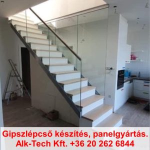 lebego-gipszlepcso-konzolos-korlattal-04 Lebegő gipszlépcső konzolos fokokkal és üvegkorláttal